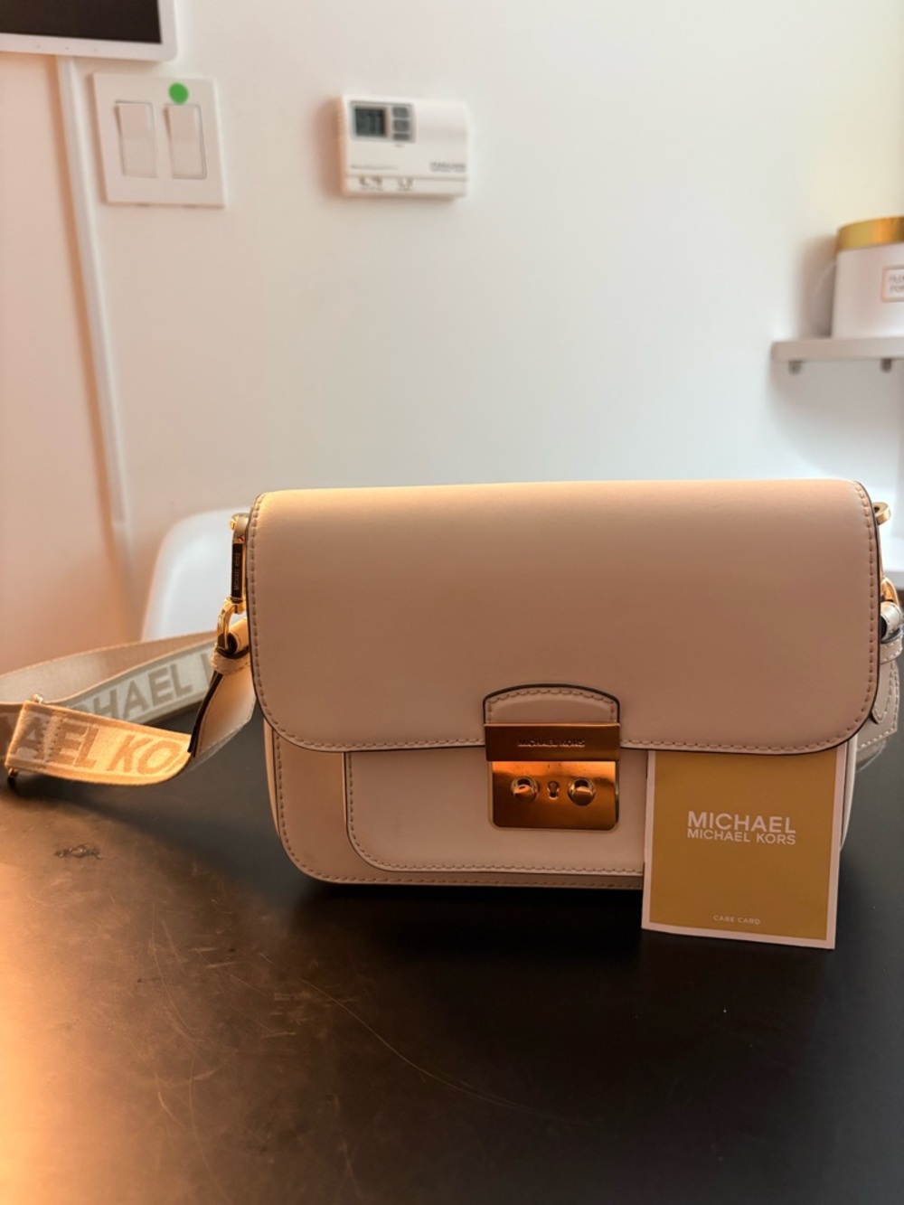 Michael Kors Beige Leather Crossbody Bag with Gold Hardware